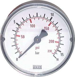 MW 1050 / Manometer waagerecht (KU/Ms), 50mm, 0 - 10 bar